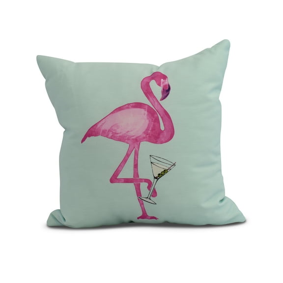 Simply Daisy, 18" x 18" Single Flamingo , Animal Print Outdoor Pillow, Aqua