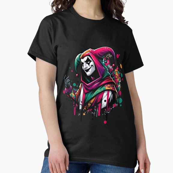 Graffiti Jester Urban Street Art Style Color Splash Character Unisex T-Shirt, up to size 5XL