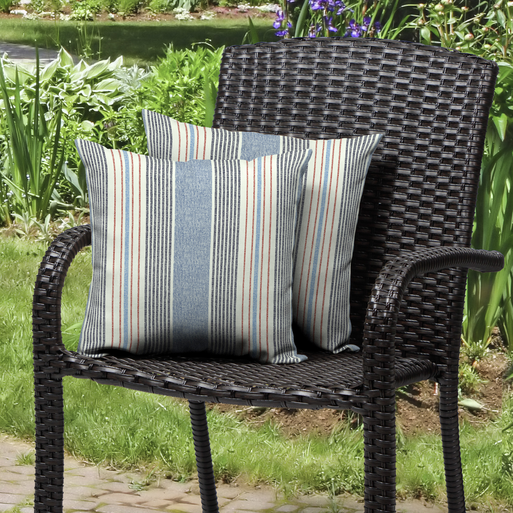 Better Homes & Gardens Hickory Stripe 16 x 16 in. Outdoor Pillow, Set of 2 - image 2 of 7