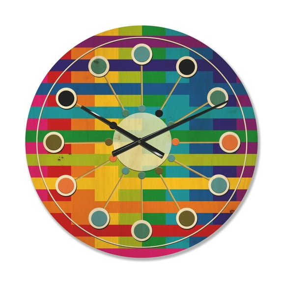 Designart 'Simple Geometric Pattern With Rainbow Colors ' Mid-Century Modern Wood Wall Clock