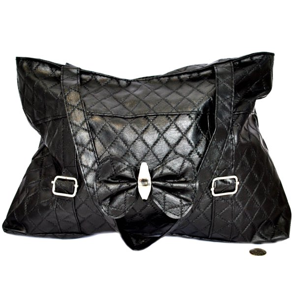 Black Double Handle Purse Handbag with Zipper Closure
