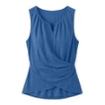 thumbnail image 4 of VBVC Women's Cotton Linen Wrap Front Tank Tops , Keyhole V Neck Summer Blouses For Women , Ladies' Ruched Waist Dressy Sleeveless Shirts,Blue,S-3XL, 4 of 7