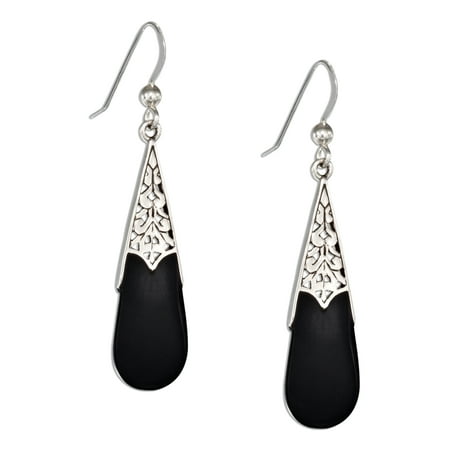 Sterling Silver Celtic Teardrop Simulated Black Onyx Earrings On Sterling Silver Celtic Teardrop Simulated Black Onyx Earrings On French Wires