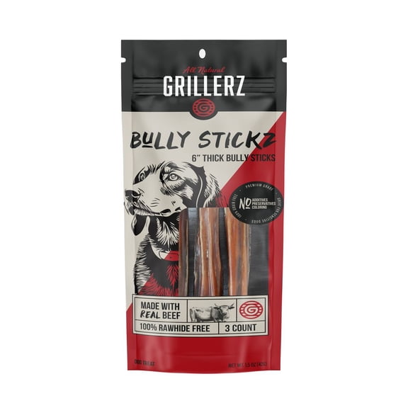 Grillerz 6-Inch Thick Bully Sticks Dog Treats, 3 Count