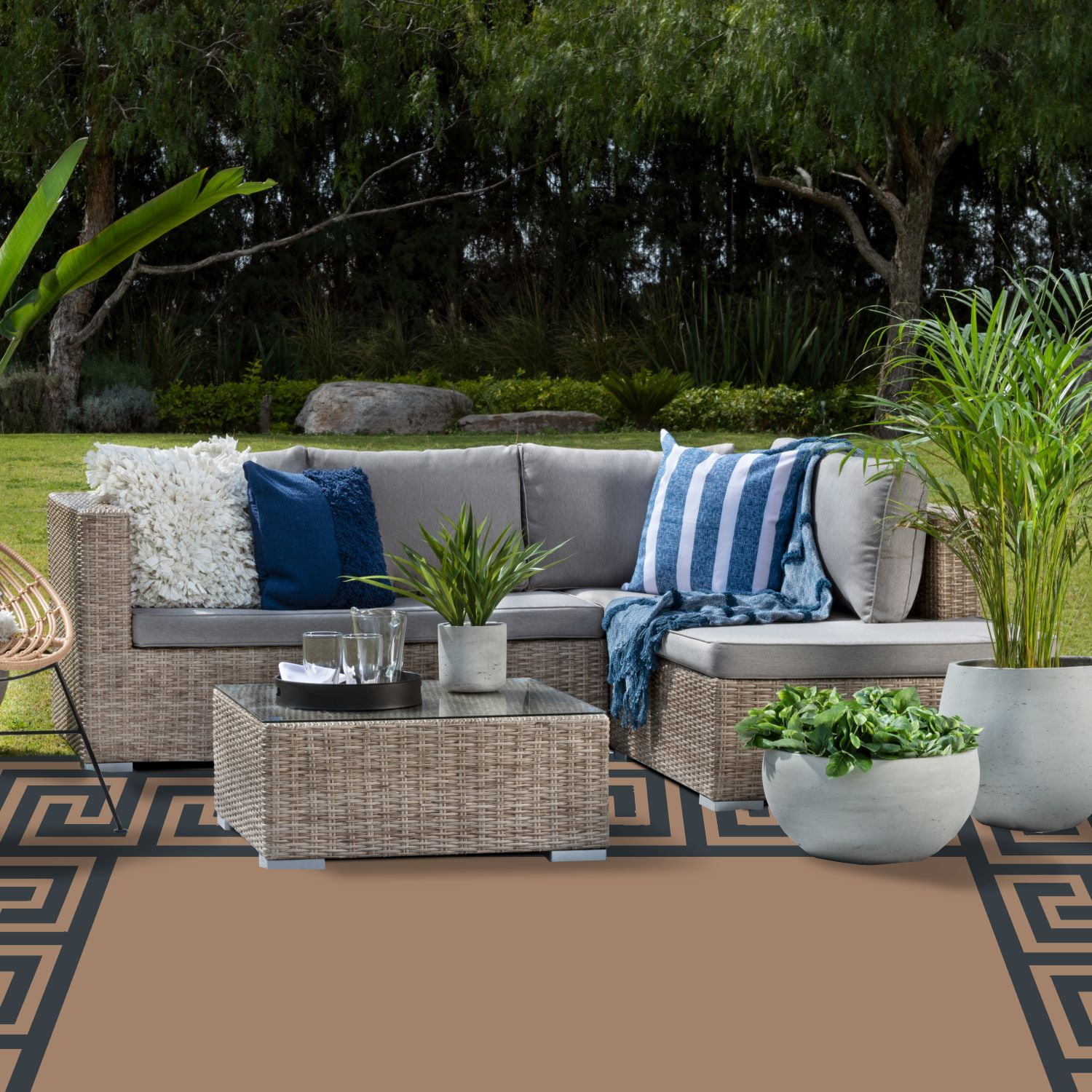 Auto Drive 9' x 12' Reversible Greek Key RV Outdoor Patio Mat, Brown/Black