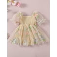 thumbnail image 3 of Suealasg Baby Girl Birthday Outfit Newborn Summer Boho Clothes Short Puff Sleeve Bow Front Ribbed Tulle Romper Dress Infant Photography Clothing 12-18 Months, 3 of 7
