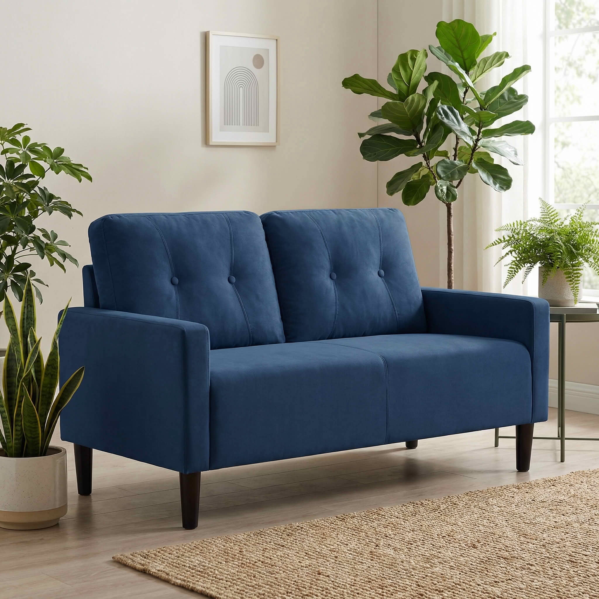 MAYEERTY 50.79" Modern Loveseat Sofa, 2-Seater Linen Blend Couch with Removable Back Cushions, Solid Wood & Metal Frame for Small Spaces