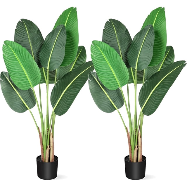 Árbol Artificial Ave del Paraíso – Planta Falsa de Plátano con Troncos – Maceta Decorativa – Interior y Exterior – Hogar y Oficina
