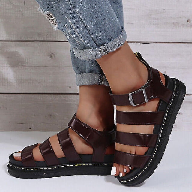 Sandalias gruesas para mujer, suela gruesa, zapatos con plataforma plana con tiras, talla nueva de verano