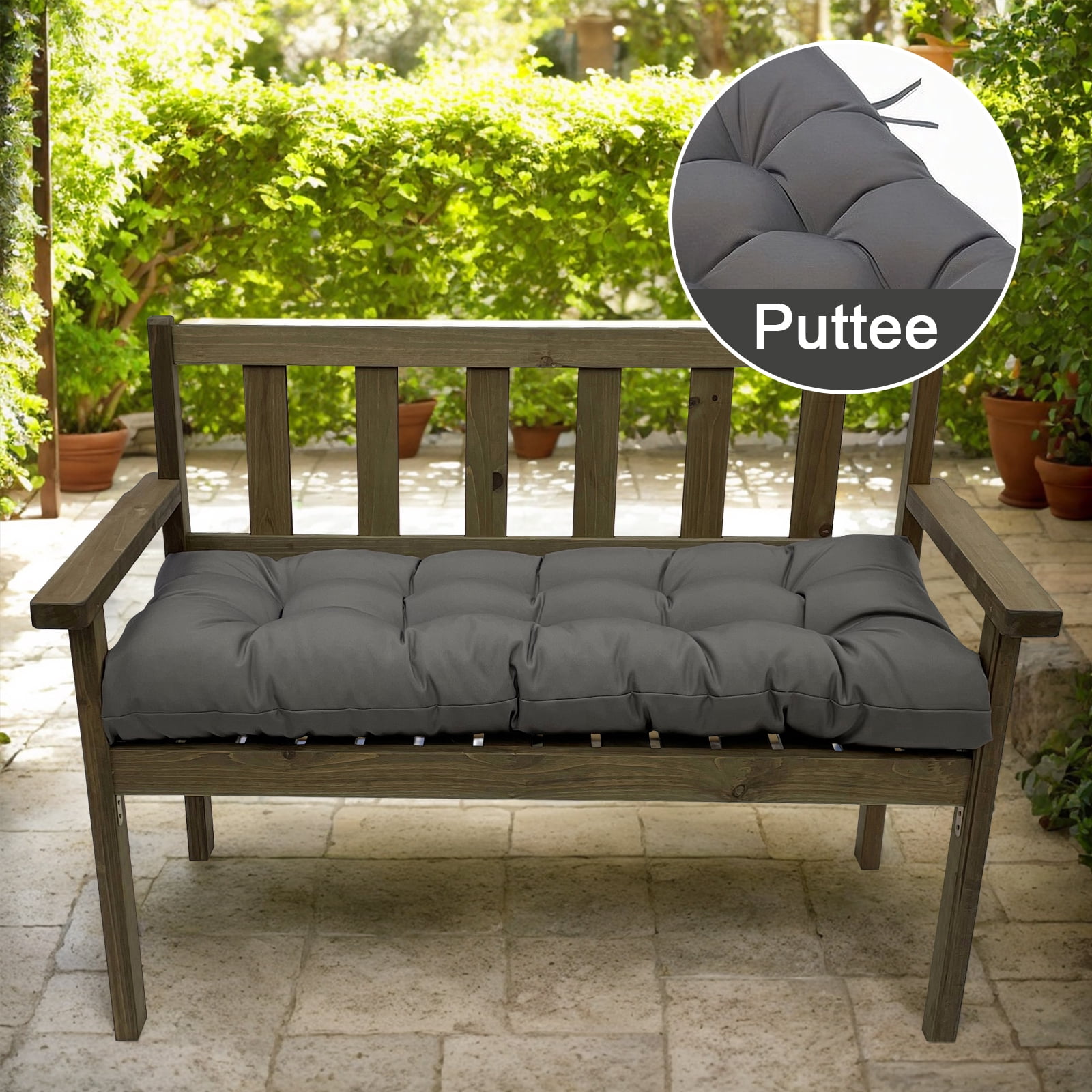 Eurhowing Thick Outdoor Bench Cushion, 52"x20"x4" Waterproof Fade-Resistant Porch Swing Cushions with Ties, High-Density Patio Garden Furniture Cushion, Dark Gray