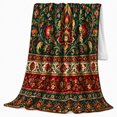thumbnail image 2 of Traditional Damask Floral Artwork Design Ornate Deep Red, Cozy Botanical Garden Scene, Warm Flannel Blanket for Sunroom and Reading Nook, Garden Lovers Valentine's Day Gift, Artistic Home Decor, 2 of 9