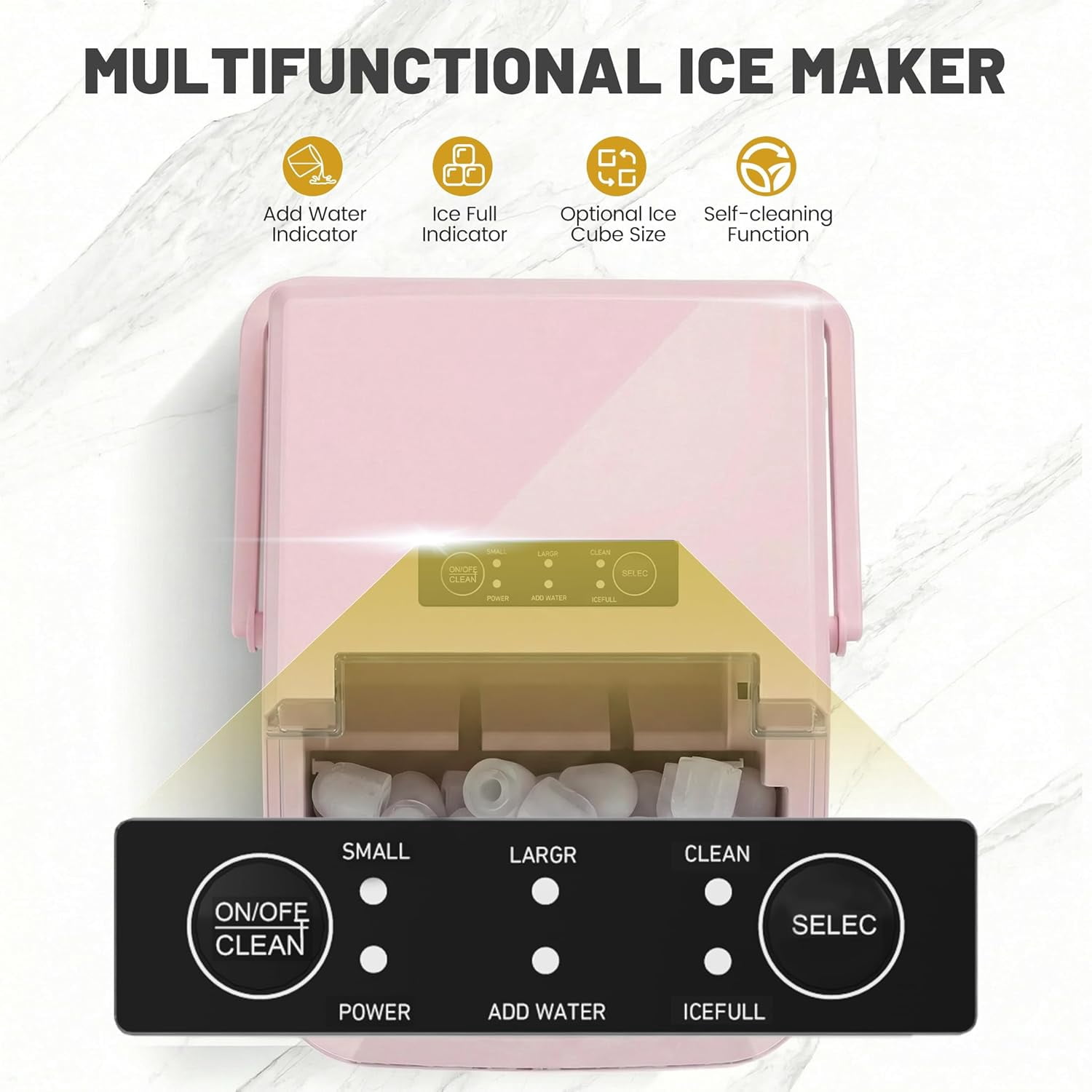 Ice Makers Countertop with Handle, Portable Ice Machine, 9 Bullet Ice Cubes in 6 Mins, 26lbs in 24Hrs, Auto-Cleaning, with Basket and Scoop, for Home, Kitchen, RV, Camping