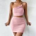 thumbnail image 2 of EQWLJWE Robes d'Été pour Femmes 2023 Robe Courte à une Épaule avec Cordon de Serrage Design Mode Couleur Unie en Solde, 2 of 6