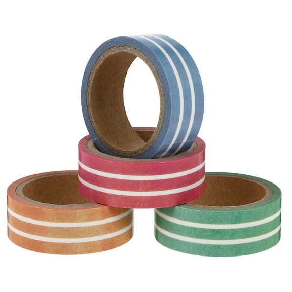 UPGRATOR 4 Rolls Stripe Decorative Masking Tape Assorted Color for Books Diaries Notebooks and Stationery Use