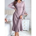 thumbnail image 4 of Long Sleeve Fall Dress for Women Casual Crew Neck Midi Long Ribbed Knit Ruffle Swing Maxi Dress Light Purple S, 4 of 7