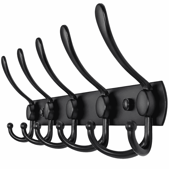Wall Mount Coat Rack, 5 Triple Hooks for Hanging Coats, Heavy Duty Black Coat Hanger for Clothes, Entryway Hallway Wall Mounted, 1 Pack