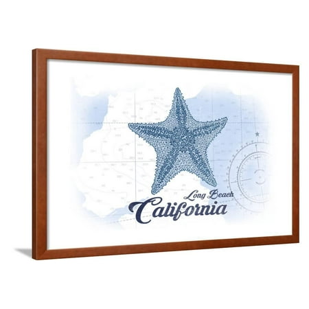 Long Beach Town Center Stores Long Beach, California - Starfish - Blue - Coastal Icon Framed Print Wall Art By Lantern Press ()