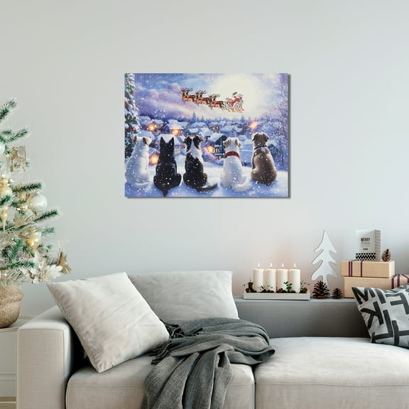 Northlight LED Lighted Dogs and Santa's Sleigh Christmas Canvas Wall Art - 12" x 15.75"