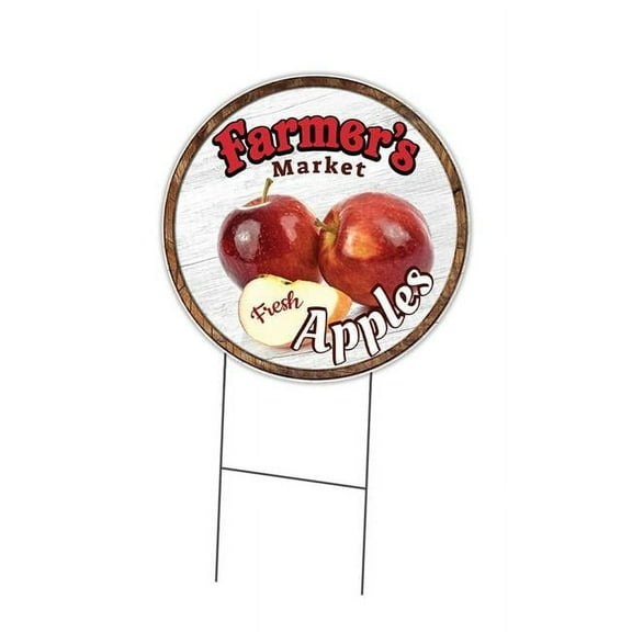 SignMission Corrugated Plastic Sign With Double Sided Image 24" Circular - Farmer's Market Apples | Coroplast Yard Sign With Stake |  Made in the USA