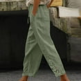 thumbnail image 2 of Diufon Womens Boho Pants Linen Palazzo Pants Summer Casual Wide Leg Drawstring Lace Trim Pants with Pockets, 2 of 8