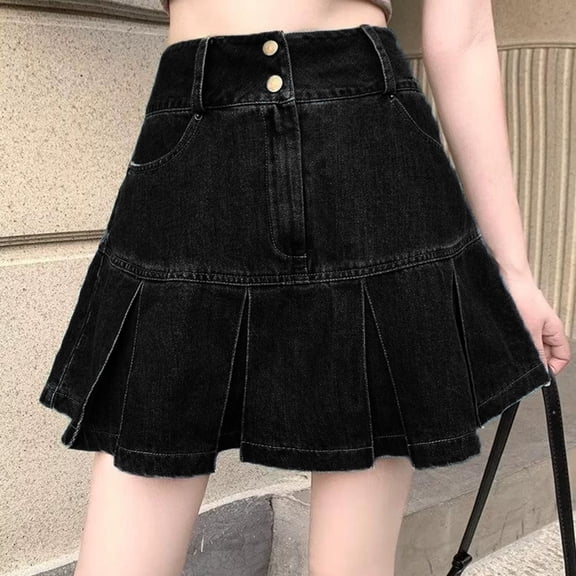 Jeans Trouser Skirt Women's Summer High Waist Trouser Skirt Asymmetrical Culotte Shorts Fashion Casual Jeans Skirt With Short Trousers A Line Button Culottes Trousers Elegant Cow Skirt Women Denim