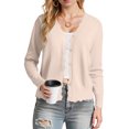 thumbnail image 5 of felwors Women's V Neck Long Sleeve Scalloped Knit Cardigan Lightweight Soft Sweater Beige, XXL, 5 of 8