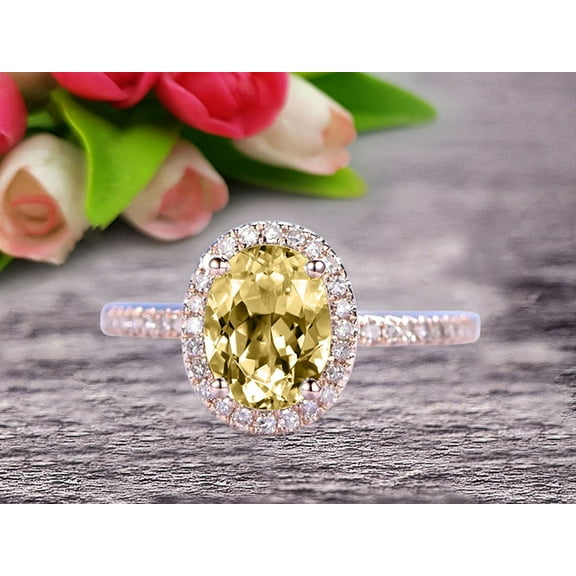 2 Carat 8x6mm Oval Cut Champagne Diamond Moissanite Halo Engagement Ring on 10k Rose Gold