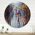 thumbnail image 2 of Designart 'Girl In Red Crossing The Street' Traditional Circle Metal Wall Art 23x23 - Disc of 23, 2 of 5