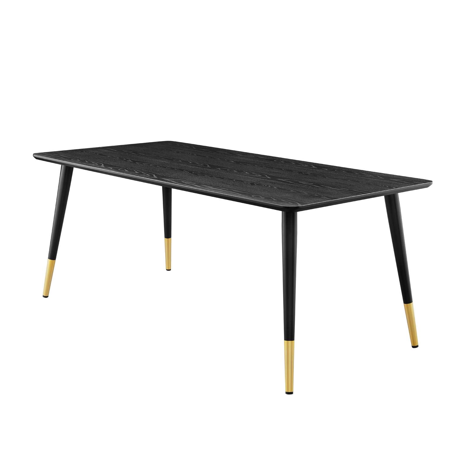 Mid-Century Modern 71'' Matte Black and Gold Dining Table