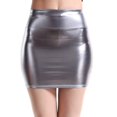 thumbnail image 6 of Women's Faux Leather Pencil Skirt, Solid Color Sexy Bodycon Mini Skirt, High Waist Club Skirt for Party, Night Out and Date,Gray,2XL, 6 of 7