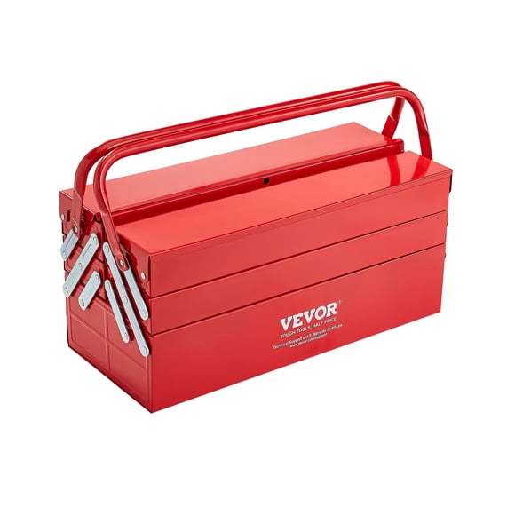 Caja de herramientas VEVOR Metal de 3 niveles, 5 bandejas y 18 pulgadas con asa y cierre, color rojo