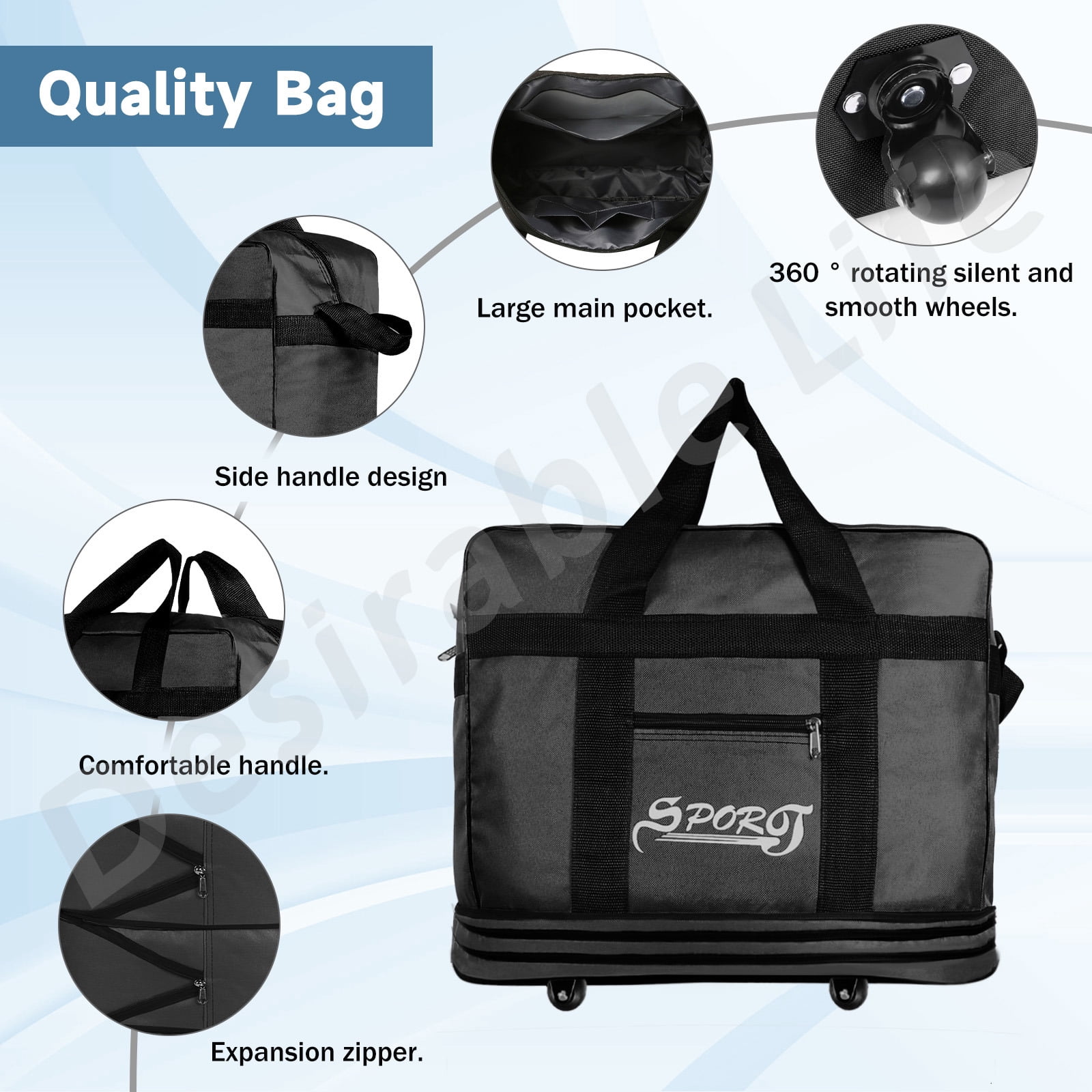 Desirable Life 34in 3 Layer Expandable Suitcase Bag Collapsible Rolling Wheeled Duffle Bag Large for Home Storage Cargo Travel Business Moving Luggage