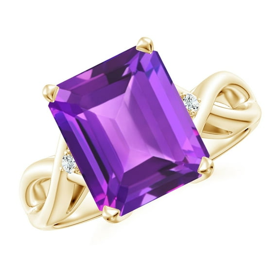 ANGARA Natural Twist Shank Emerald Cut 4 ct Amethyst Statement Ring in 14K Yellow Gold for Women (Size-11x9mm) | February Birthstone, Anniversary, Jewelry Gift for Women | Natural Amethyst Ring