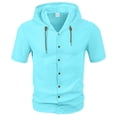 thumbnail image 3 of Rvwovn Men's Cotton Linen Hooded Shirt, Short Sleeve Lightweight Button Down Tees for Summer & Beach, 3 of 6