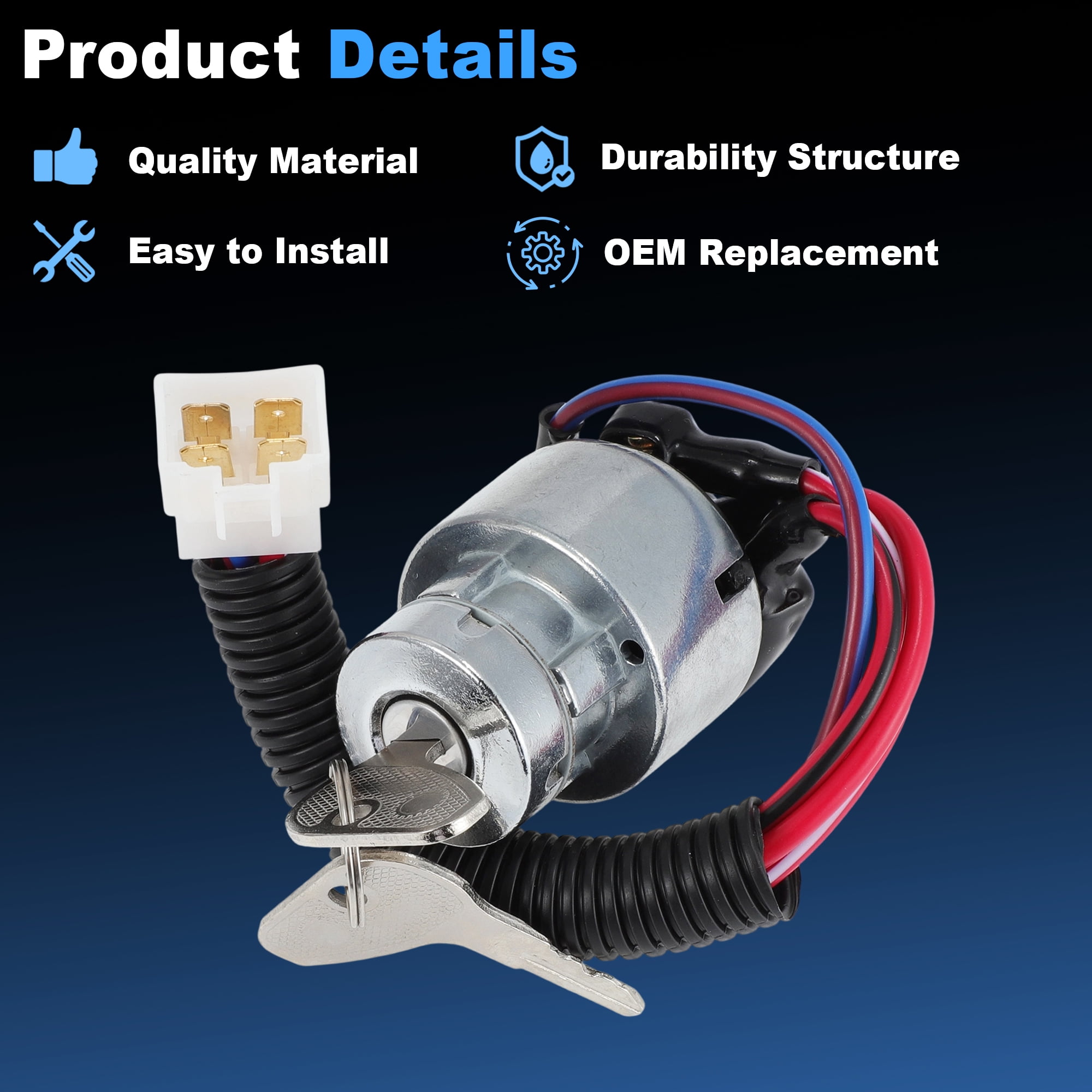 Starter Ignition Switch with Key for Kubota Tractor L2501 L2600 L2800 L3000 L3200 L3400 L3700 L3800 L4300 L4400 MX4700 MX5000 MX5100 Replace TC02031820/TC02031822/3497644
