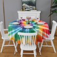 thumbnail image 2 of Colorful Rainbow Tie Dye Spiral Pattern Round Tablecloth 60"x60",Wrinkle Wipeable Table Cloth for Kitchen Dining Room Picnic Patio Party, 2 of 6