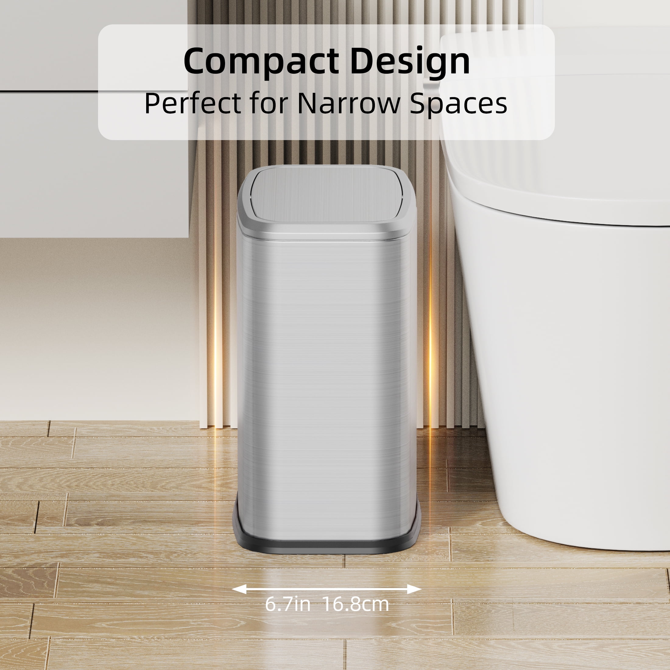 KSSKSS 2.1 Gallon/8L Stainless Steel Bathroom Trash Can with Swing Lid, Silent Garbage Can for Bathroom, Bedroom, Office,Living-Room (Titanium Silver)