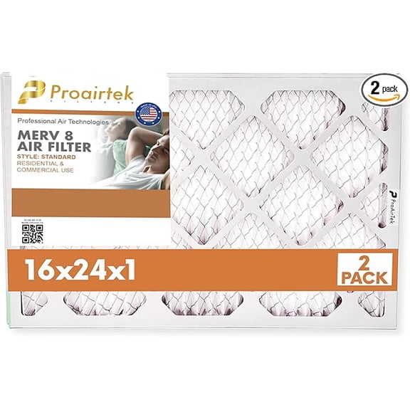 ProAirTek 16x24x1 MERV 8 Air Filter, Pack of 2 – High-Performance HVAC Furnace Filters for Clean Home Air, Enhanced Airflow & Efficiency