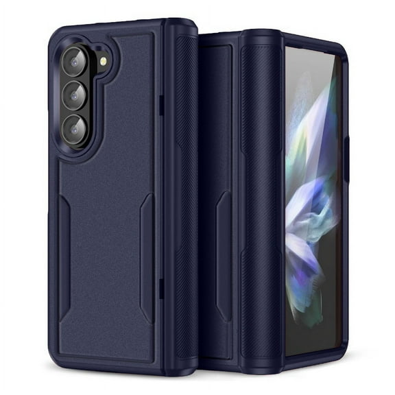For Samsung Galaxy Z Fold 5 Armor Heavy Duty Commuter Non Slip Dual Layer Shockproof Protective Hybrid Case Cover Blue