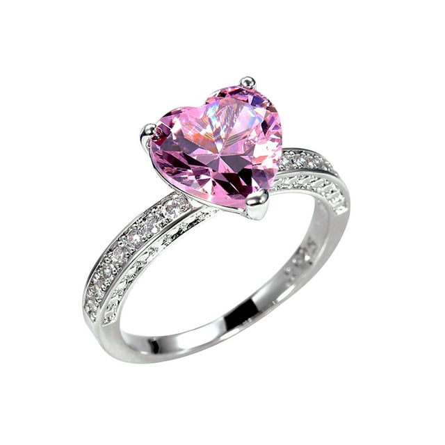 Anillos de corazón de lujo, anillo de circón con diamantes rosas en forma de corazón Wmkox8yii fajkfhkj2882