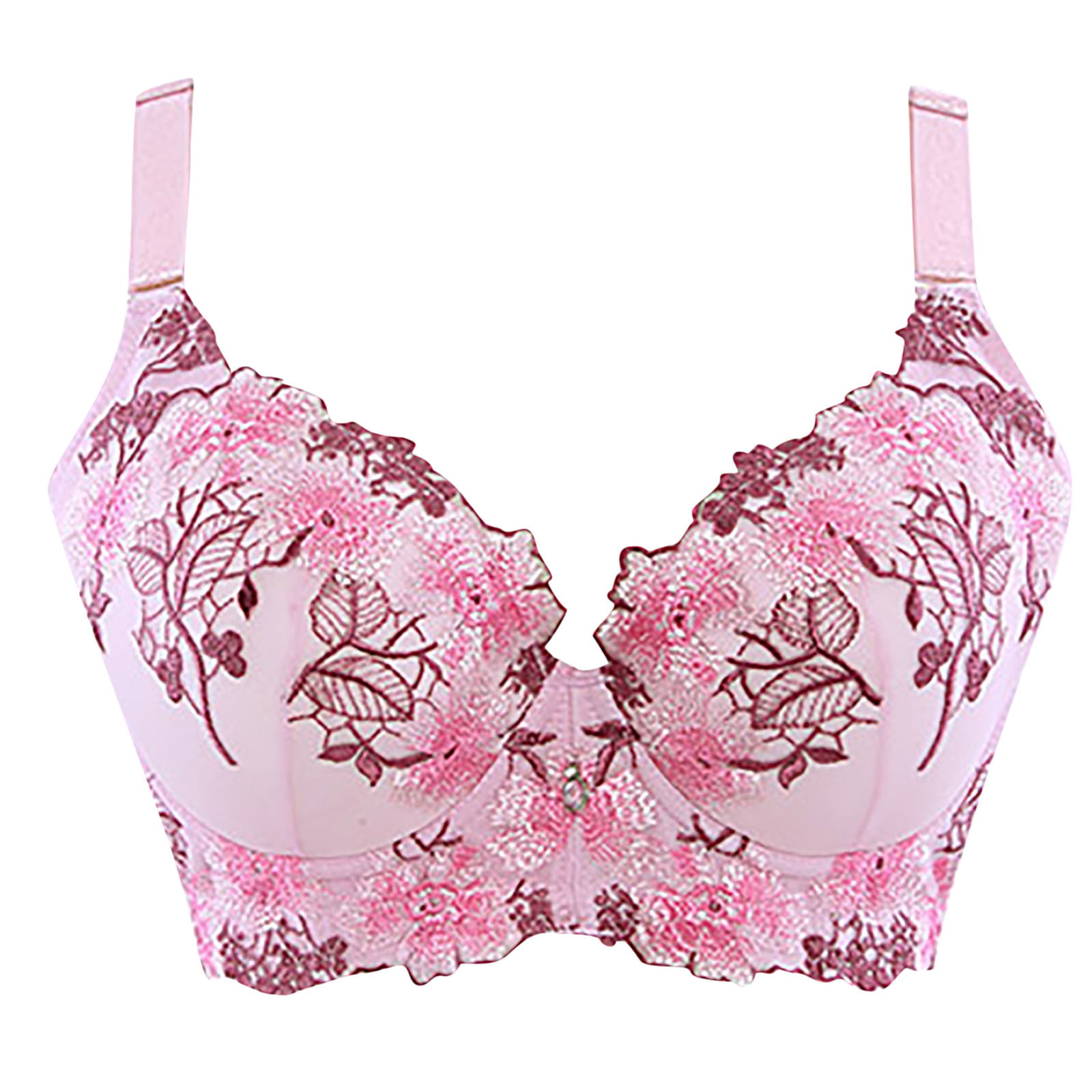 JGGSPWM Woman's Fashion Embroidery Comfortable Push Up Hollow Out Bra  Underwear Pink L（36/80） 