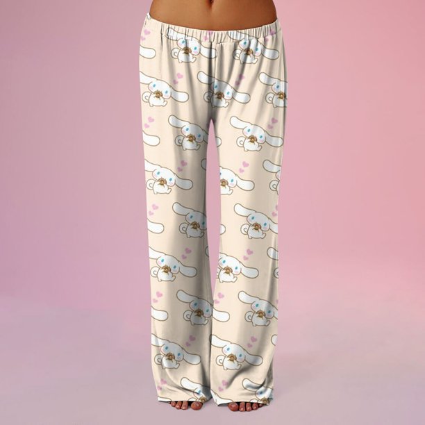 Hello Kitty Pj Pants Women Flannel Pajamas Women Anime Hello Cat Flannel Sleep Pants Cartoon Pajamas Pants for Women Print Flannel Pajamas Pants Cute Fuzzy Pajamas Pants