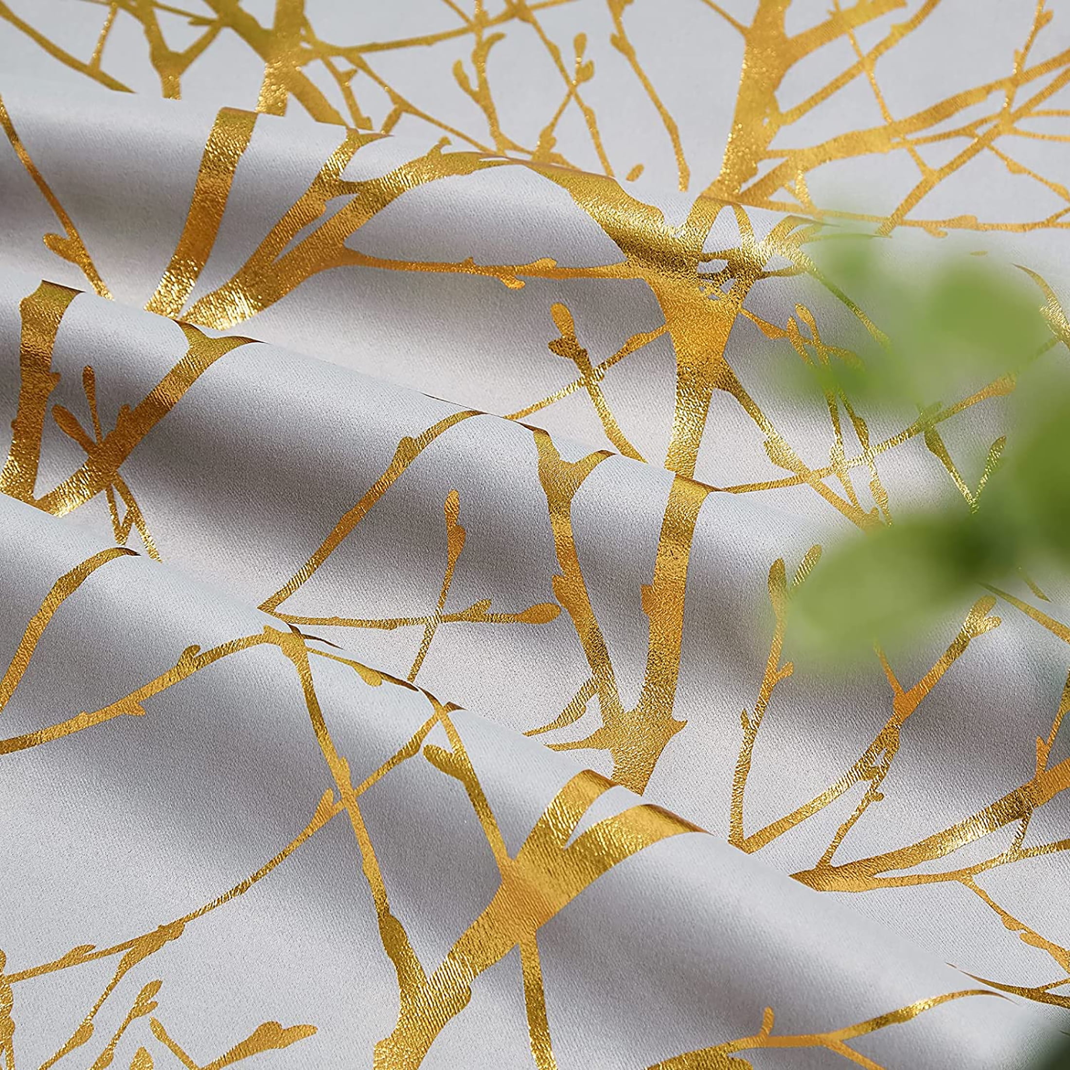 Decoultimatex Gold Gray Tree Branch Metallic Print Blackout Window Curtain Panels for Living Room Bedroom Noise Reduction Drapes, Grommet Top, 50"x 63"x 2