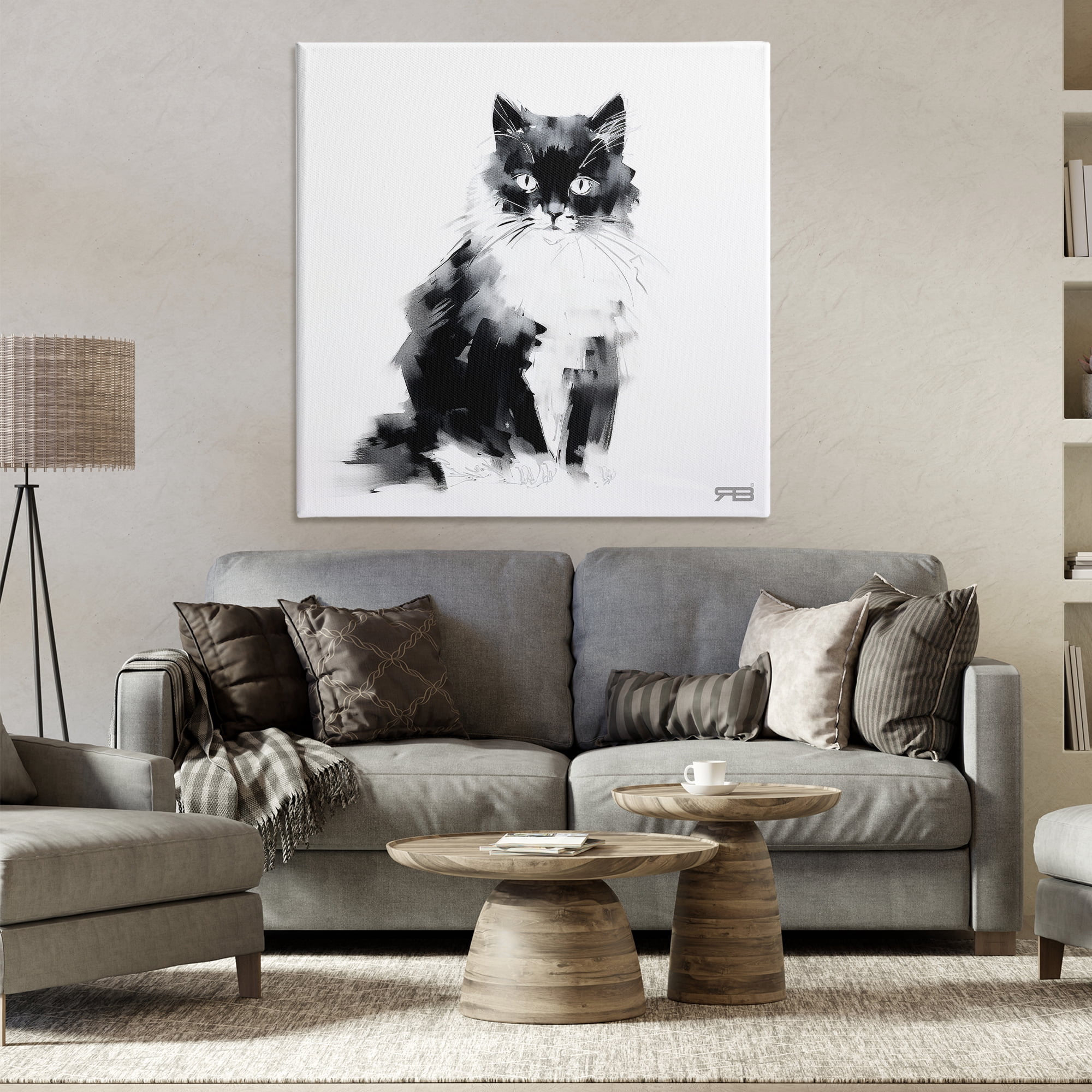 Stupell Industries Abstract Black & White Cat Animals & Insects Painting Gallery Wrapped Canvas Art Print Wall Art, 36 x 36