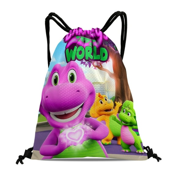 Barney and Friends-theme Drawstring Backpack Sports Gym Bag Water Resistant String Bag Cinch Bag，12''X16''（30X40cm）