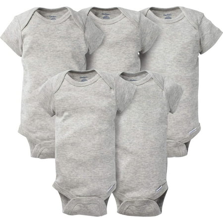Gerber Newborn Grey Short Sleeve Crafting Onesies Bodysuits, 5pk (Baby Boys or Baby Girls,