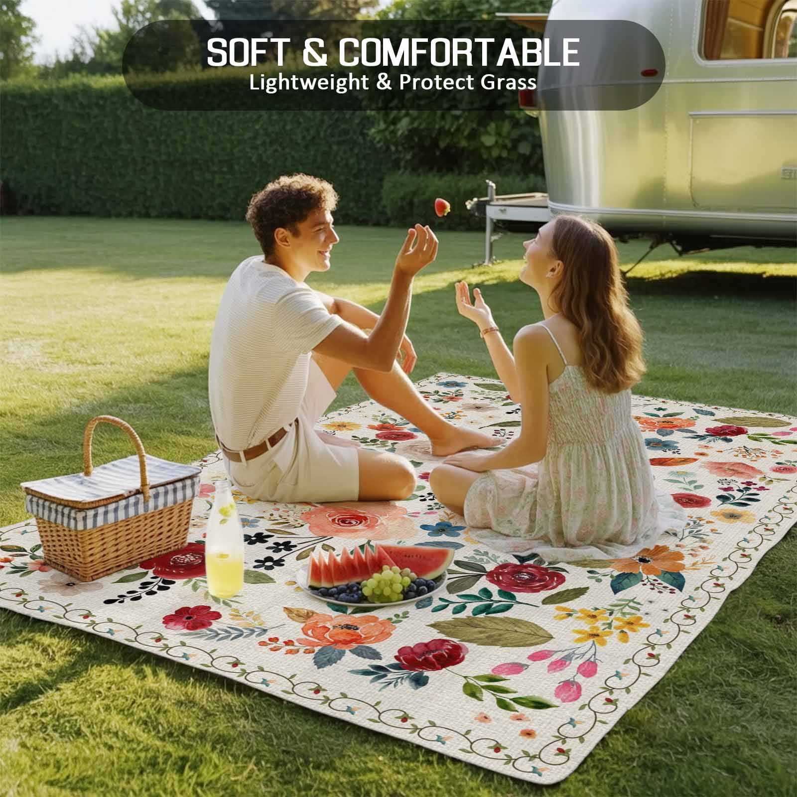 Watercolor Flowers Outdoor Rug for Patio/Deck/Porch, Non-Slip Large Area Rug 6 x 9 Ft, Rustic Spring Floral Botanical Beige Indoor Outdoor Rugs Washable Area Rugs, Camping Rug Carpet Runner