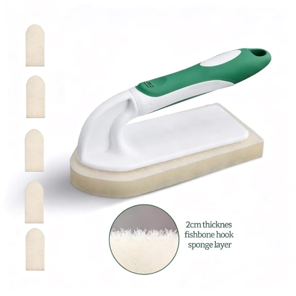 Eyliden Kitchen Scrub Sponge Brush with Handle, 5 Refills, Green Bathtub Scrubber