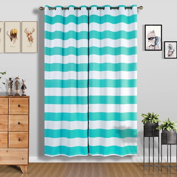 BalsaCircle 52 x 108 in Turquoise Cabana Stripe Curtains Drapes Panels with Grommet Window Treatments - Home Decorations