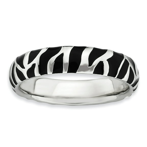 Stackable Expressions Sterling Silver  Polished Enameled Animal Print Ring